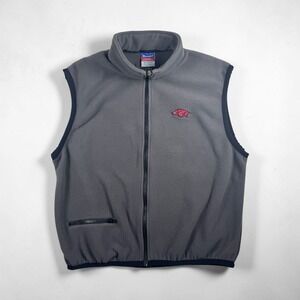 Vintage 90s Men's Large Champion Arkansas Razorbacks Grey And Black Fleece‎ Vest